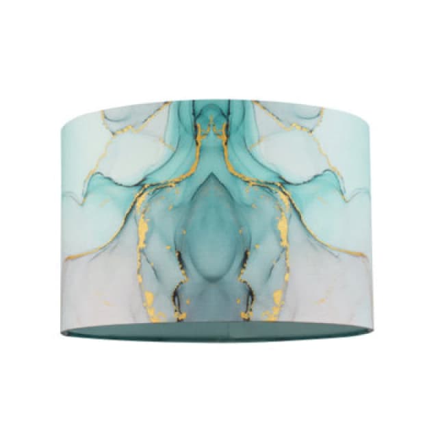 Happy Homewares Drum Lamp Shade In Marble Effect Cotton Fabric Duck Egg Turquoise And Pink