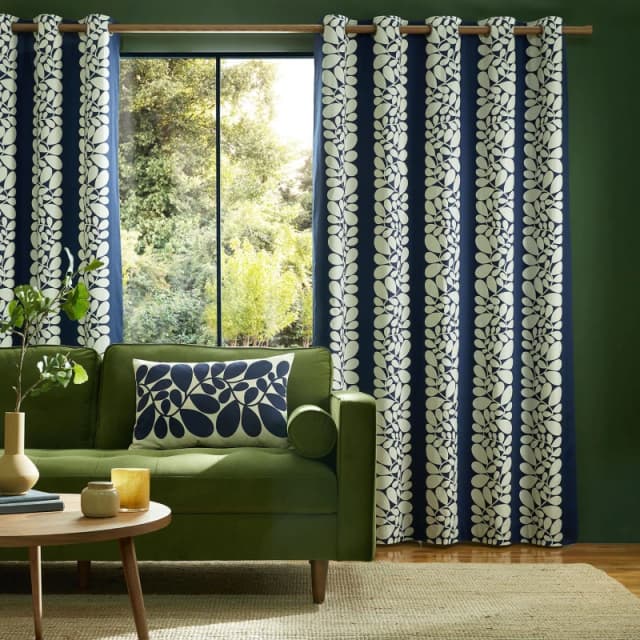 Orla Kiely Sycamore Stripe Eyelet Curtains, 229 x 229cm, Space Blue