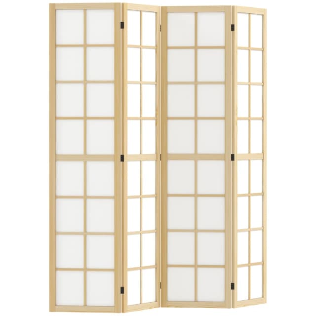 HOMCOM Indoor Room Partition - 4 Panel Folding Room Divider - 160 x 170cm TJ Hughes Natural 5063603601062