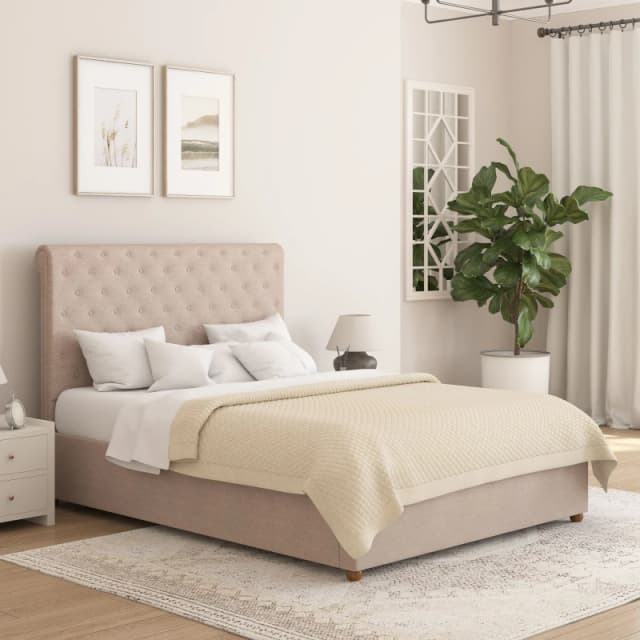 Aspire Aspire Taylor Ottoman Storage Bed Frame in Saxon Twill Fabric in Natural Size: Single Natural Single Unisex 5057632299000