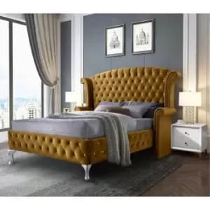 President Upholstered Beds - Plush Velvet, Super King Size Frame, Mustard - Mustard