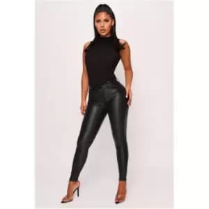 I Saw It First High Waisted Coated Skinny Jeans - Black