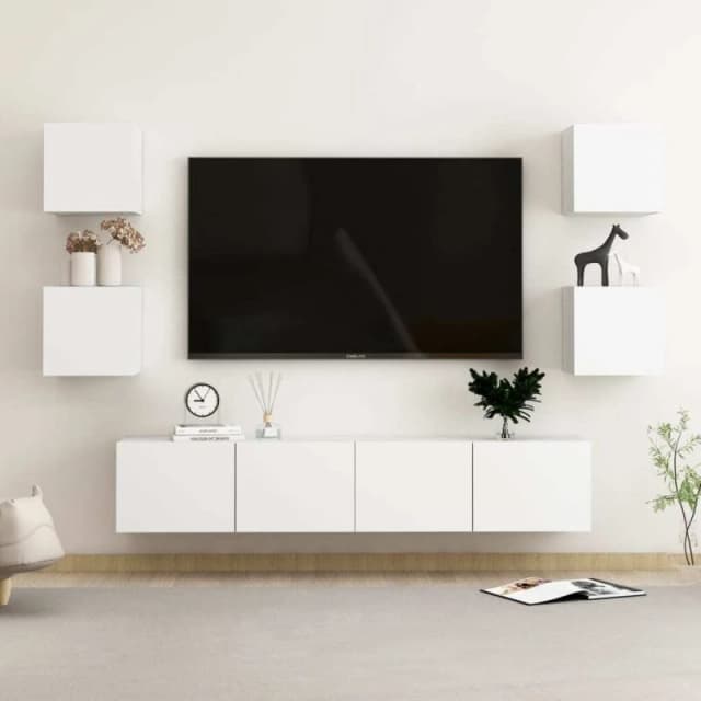 VIDAXL 6 Piece TV Cabinet Set White Engineered Wood vidaXL 8720286569559