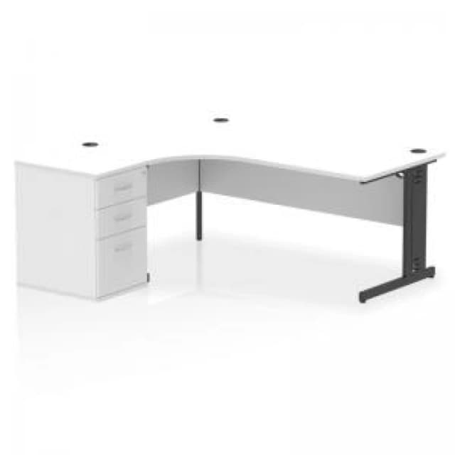 Impulse Impulse 1800mm Left Crescent Office Desk White Top Black Cable Managed Leg Workstation 600 Deep Desk High Pedestal IWSLC186BCMWHT