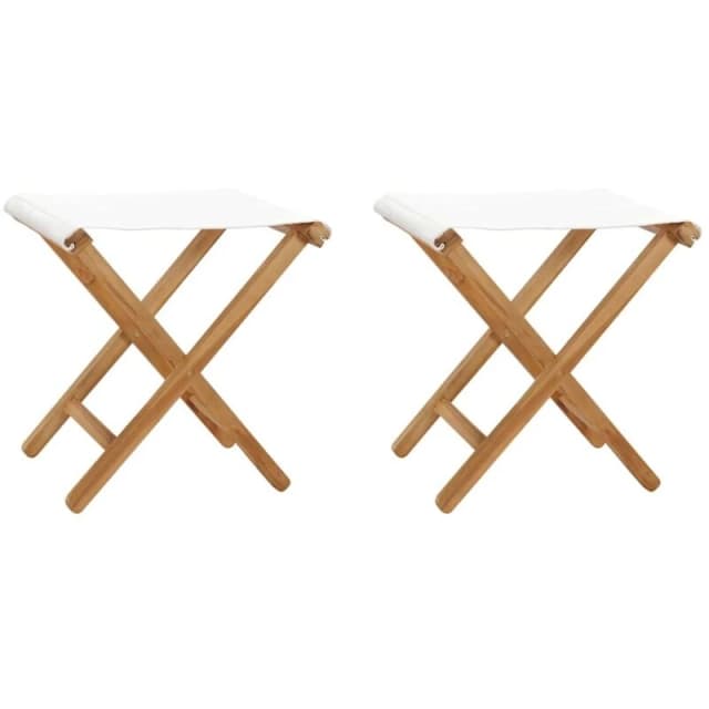 VIDAXL Folding Chairs 2 pcs Solid Teak Wood and Fabric Cream White Vidaxl 8720286137253