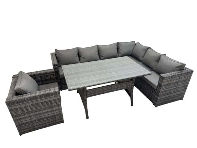 Fimous 7 Seater Patio Dining Corner Sofa Sets with Chair Dark Grey Mixed Dark Grey Unisex