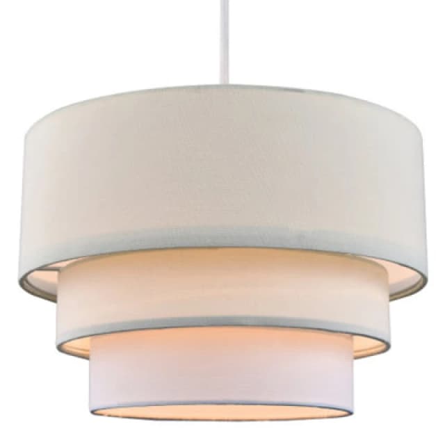 Happy Homewares Contemporary Round Triple Tier Cream And White Cotton Fabric Pendant Light Shade