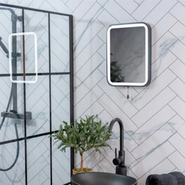 ValueLights Mirror Matte Black IP44 Rated Bathroom Battery Operated 30 x 40cm Mirror Light Black