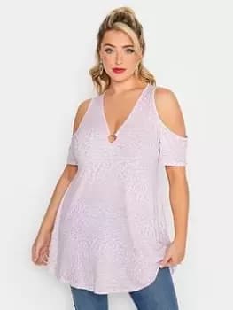 Yours Heart Cold Shoulder Top Printed Heart - Pink, Size 18, Women