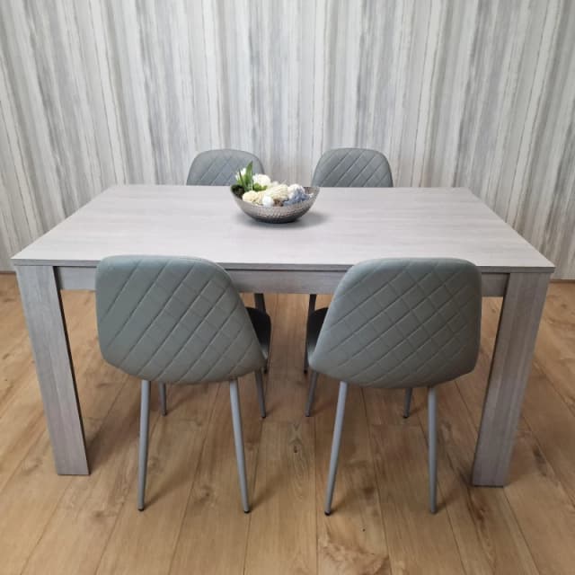 KOSY KOALA KOSY KOALA Grey Table With 4 Grey Padded Chairs Kitching Dining Set Dining Room Dining Set for 4 Size: 140cm x 80cm Grey 140cm x 80cm Uni