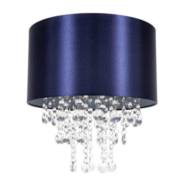 Happy Homewares Modern Navy Satin Fabric Pendant Light Shade With Transparent Acrylic Droplets