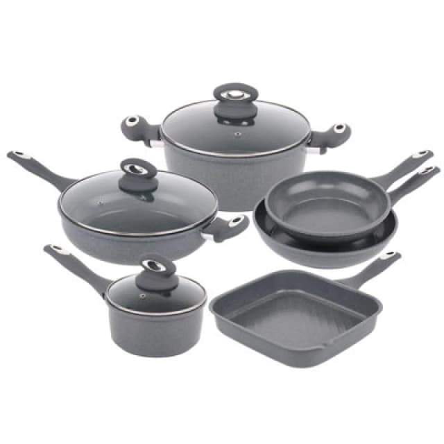 Gr8 Home Forged 9 Piece Grey Marble Carbon Steel Non Stick Saucepan Cookware Set Grey