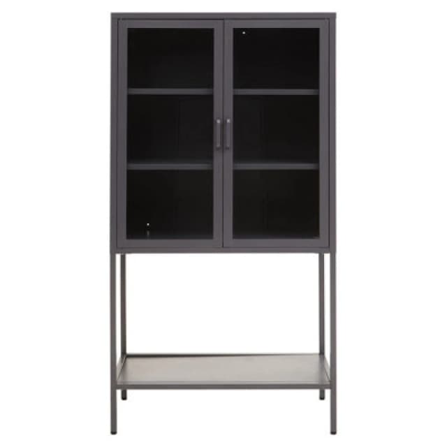 Orsina Stylish Two Door Grey Metal Cabinet, Industrial Storage Cabinet For Bedroom, Contemporary Sideboard Cabinet