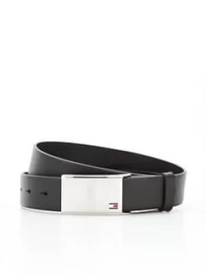 Tommy Hilfiger Th Plaque Leather Belt, Testa Di Moro, Size 95 Cms, Men