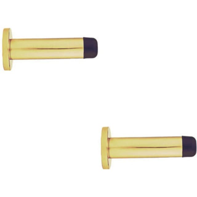Loops 2x Rubber Tipped Doorstop Cylinder with Rose Wall Mounted 70mm Polished Brass Metallics