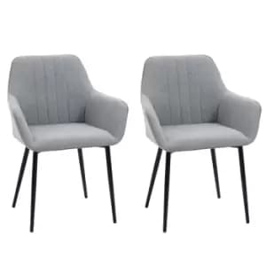 Homcom Set Of 2 Dining Chairs Upholstered Linen Fabric Metal Legs Grey