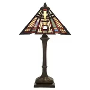2 Bulb Table Lamp Tiffany Style Coloured Glass Valiant Bronze Base LED E27 60W