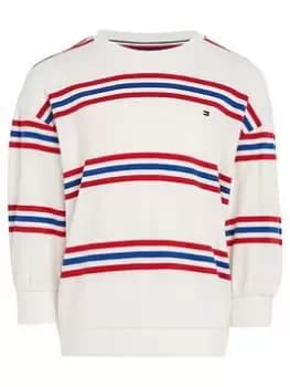 Tommy Hilfiger Girls Varsity Stripe Crew Sweat Top - White/Multi Stripe, White/Multi, Size Age: 14 Years, Women