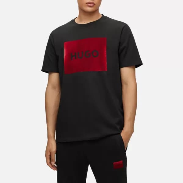 HUGO Dulive_V Large Velour Badge Cotton-Jersey T-Shirt - S