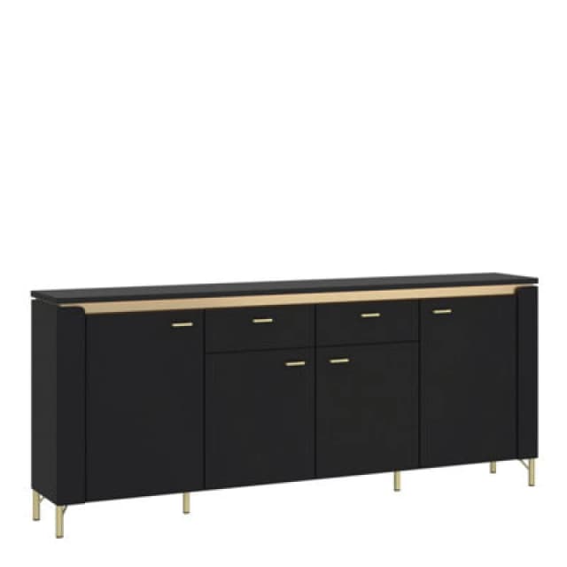 Furniture To Go Genoa Sideboard 4 Door 2 Drawer in Black Matt/Gold Black Unisex