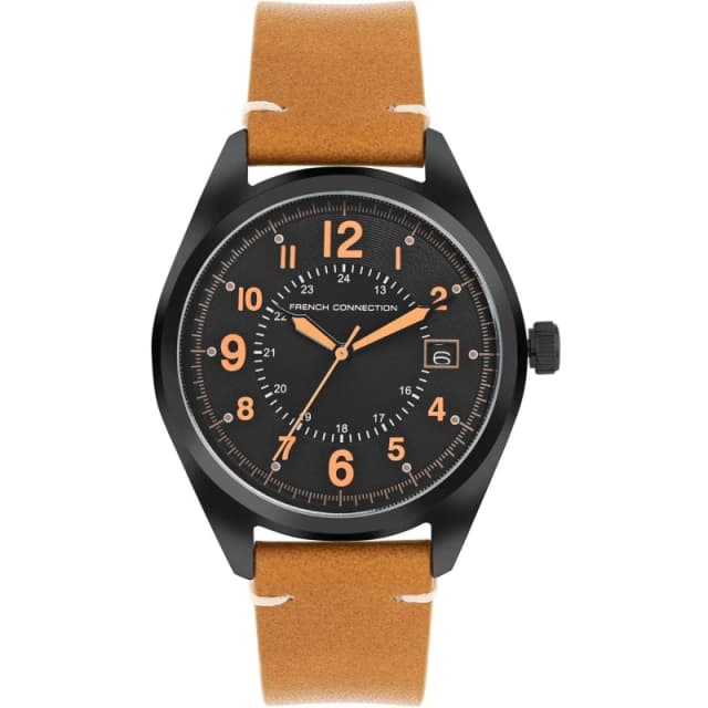 French Connection Mega Round Analog Watch for Men Black male One Size