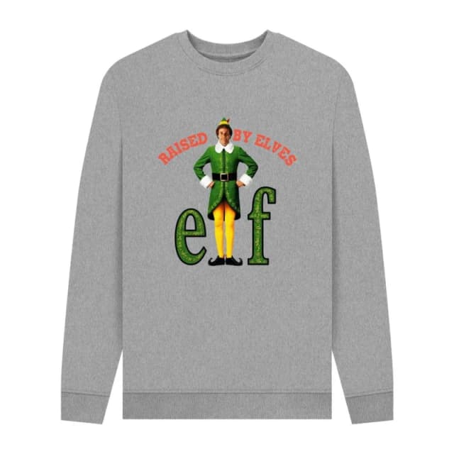 Elf Mens Raised By Elves Movie Sweatshirt in Light Grey Size: Small Light Grey Male S
