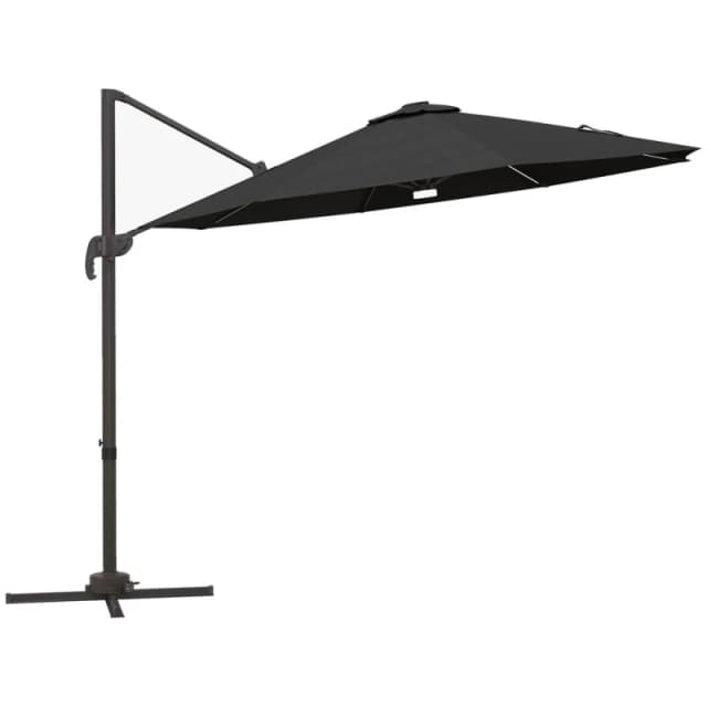 Outsunny 3(m) LED Cantilever Parasol Outdoor with Base Solar Lights Dark Grey - Dark Grey - Outsunny 84D-104V01CG