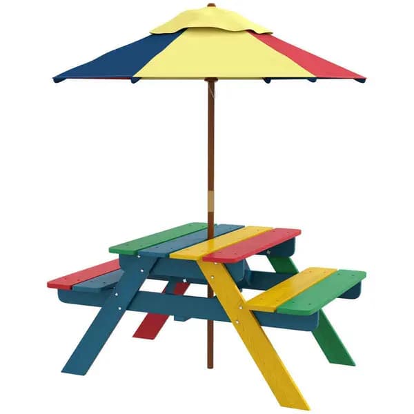 Outsunny Kids Table and Chair Set w/ Removable Parasol 3E2-003V00MX