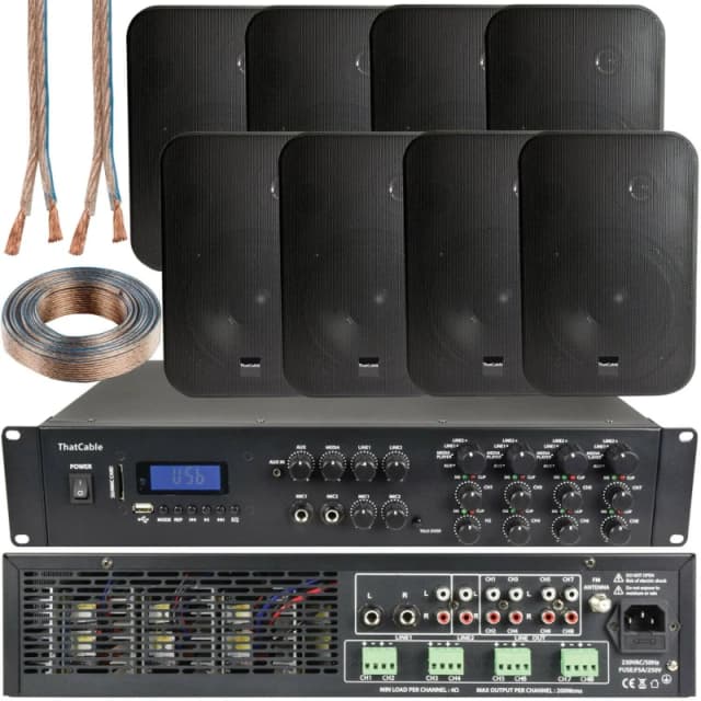 Loops 1600W Bluetooth Sound System 8x 200W Black Wall Speaker 8 Zone Matrix Amplifier Black unisex