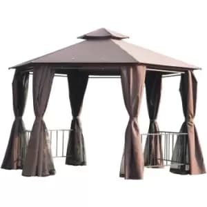 Outsunny - Gazebo Canopy 2 Tier Patio Shelter Steel Beige 2M Outdoor Garden