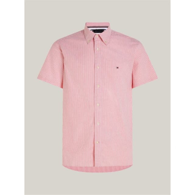 Tommy Hilfiger Mens Striped Short-Sleeve Oxford Shirt Laser Pink male S