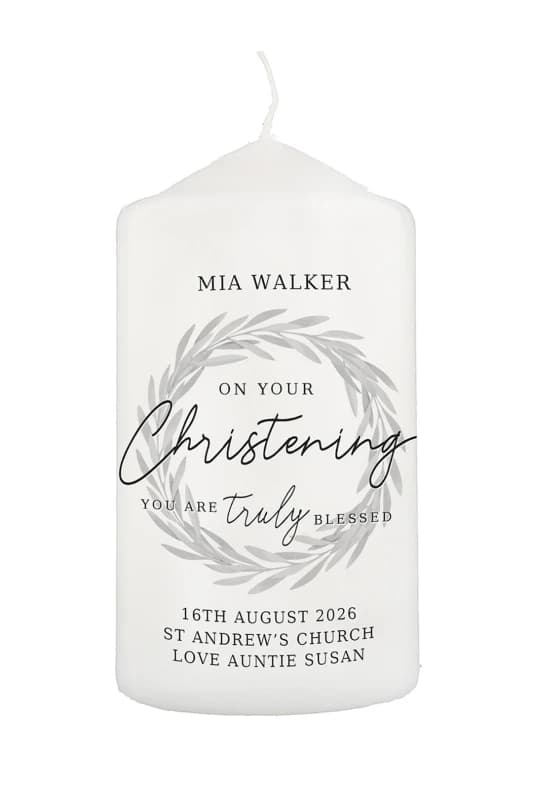 Personalised Memento Company Personalised 'Truly Blessed' Christening Pillar Candle in Off-White Off-White Unisex