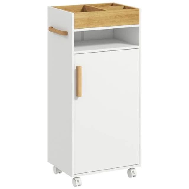 kleankin Bathroom Storage Cabinet with Cushioned Door and Wheels, White 834-626V00WT