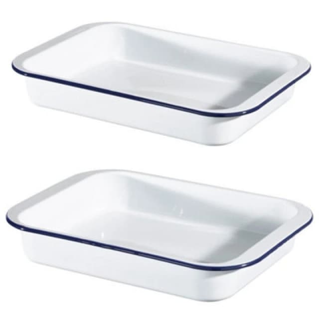 Hairy Bikers Large & Medium White Enamel Steel Roasting Tin Set Oven Dishes