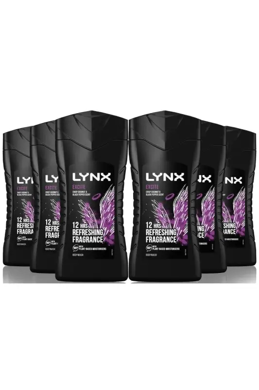 Lynx Excite 12H Fragrance Shower Gel 'Body Wash', 6x225ml Purple male
