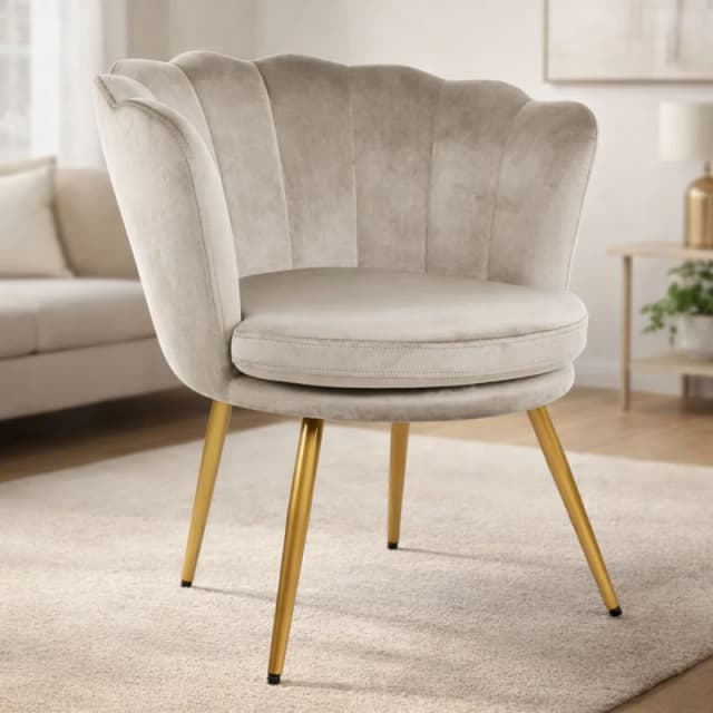 RayGar Genesis Flora Petal Back Chair In Velvet - Taupe, Brown RG1482