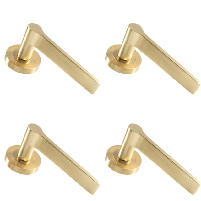 Loops 4x PAIR Straight Rounded Handle on Round Rose Concealed Fix Satin Brass Metallics