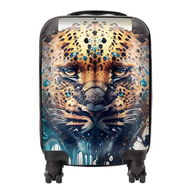 Warren Reed - Designer Leapoard Face Splashart On Light Background Suitcase in Yellow Size: Small Yellow Unisex Small
