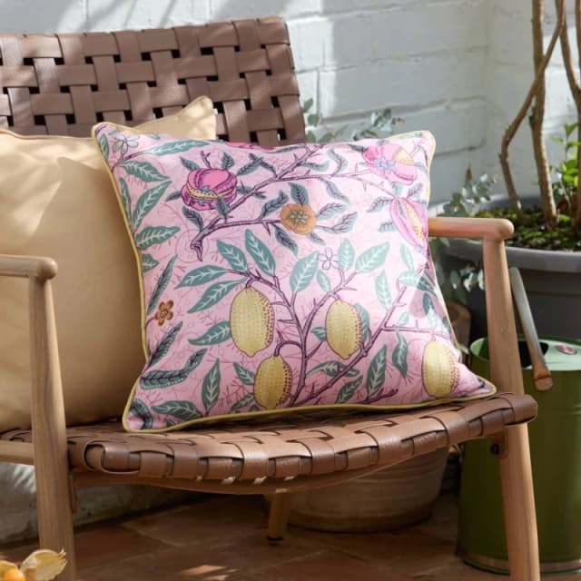 Morris & Co Fruits Outdoor Cushion in Pink Size: 45cm x 45cm Pink Unisex 45cm x 45 cm