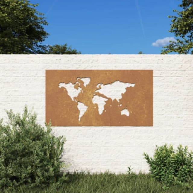 vidaXL Garden Wall Decoration 105x55cm Corten Steel World Map Design, Brown 824498