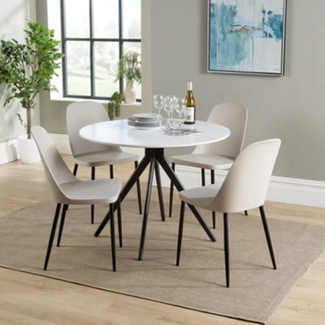 Core Products Aspen White 100Cm Round Dining Table With 4 Calico Plastic Duo Design Chairs