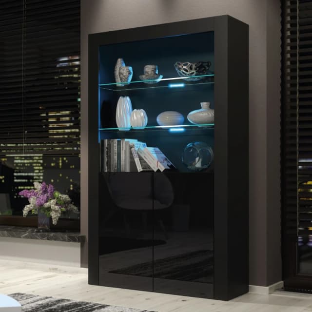Creative Furniture Spectrum Display Cabinet 170cm - A Contemporary and Spacious Cabinet with Glass Shelves and LED Lights Black