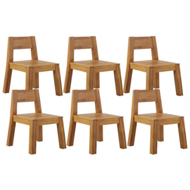 Beliani Set Of 6 Garden Chairs Livorno Acacia Wood Brown