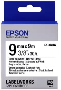 Epson LK-3WBW (9m) 9mm Label Cartridge Strong Adhesive (Black/White)