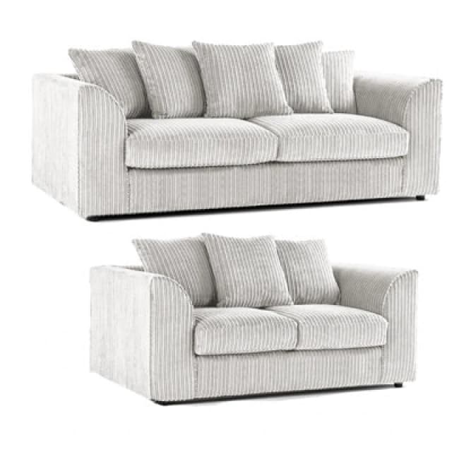 Furnishings For Less UK Luxor Jumbo Cord Silver 3 + 2 Fabric Sofa Suite