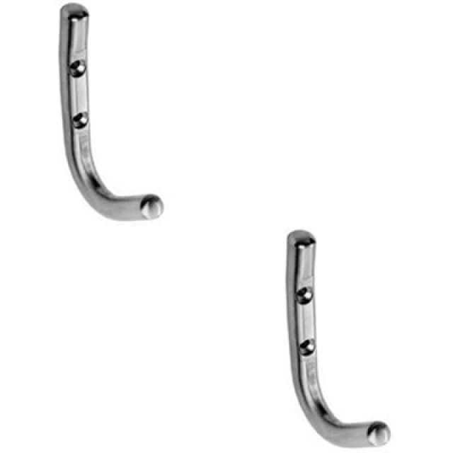 Loops 2x Slimline One Piece Coat Hook 55mm Projection Bright Stainless Steel Metallics