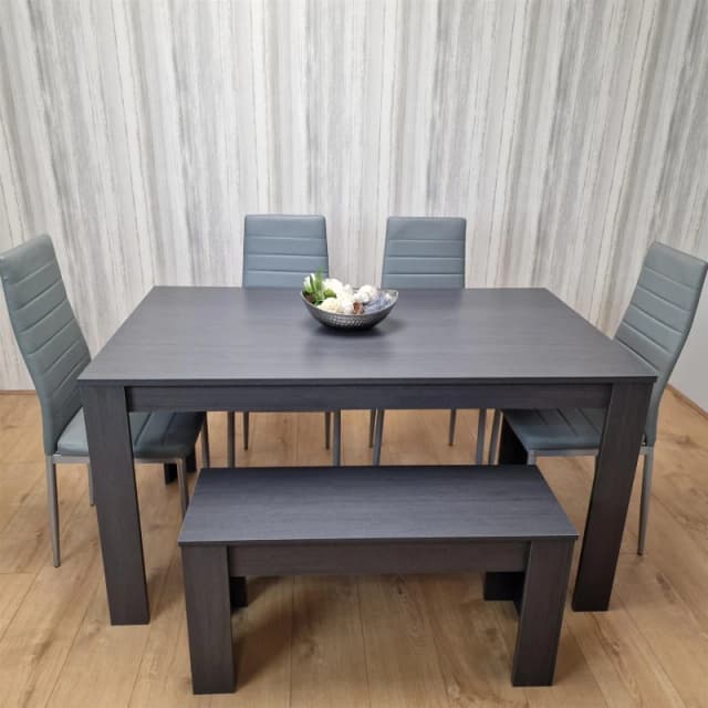 KOSY KOALA Dining Table Set with 4 Chairs and a Bench Dining Room and Kitchen table set of 4 Dark Grey