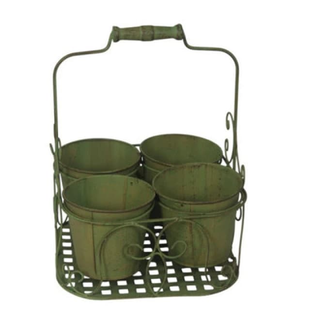 Minster 4 Decorative Basket Pot Planter - Glass - L26 X W26 X H34cm - Leaf Green
