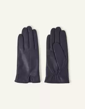 Accessorize Touch Screen Leather Gloves Blue