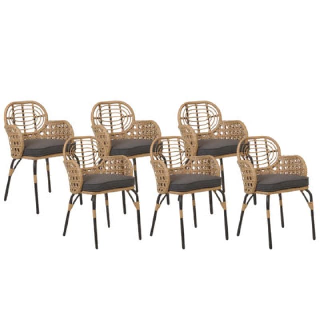 Beliani Set Of 6 Garden Chairs With Cushions Pratello Pe Rattan Natural